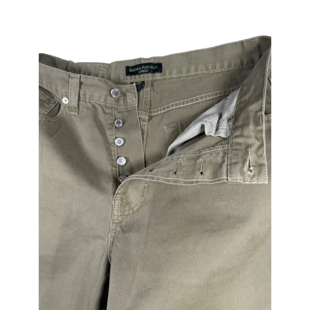 Banana Republic Laredo Mens 33R Olive Drab Cotton Twill Straight Leg Button Fly